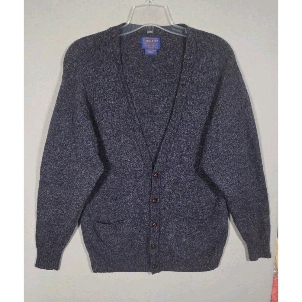 Vtg Pendleton Cardigan Mens L Shetland 100% Virgin Wool Blue Button  Knit